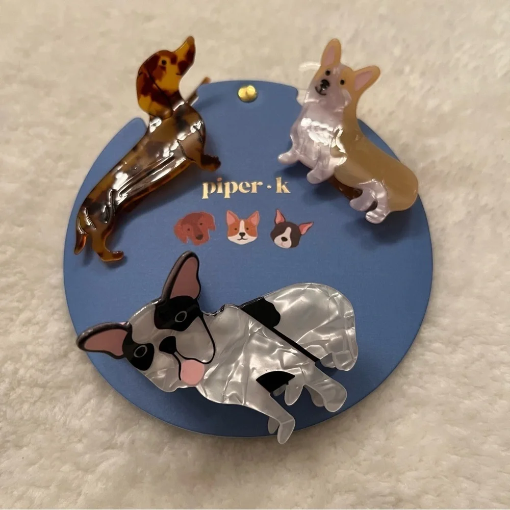 Piper K Dog Dachshund Boston Terrier Corgie Claw Hair Clips New With Tags - Picture 2 of 2